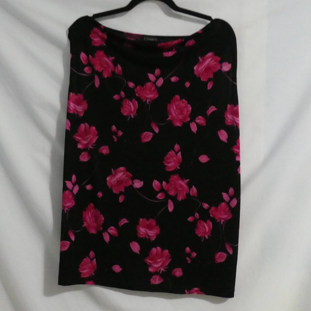 CLIENTELE | 2 XL | Black and Pink Sleeveless Floral Shirt